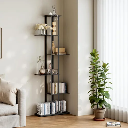 Vista 12 de Estantería de 5 niveles para espacios pequeños, resistente y compacta para sala de estudio/dormitorio, estante de almacenamiento de madera de fácil