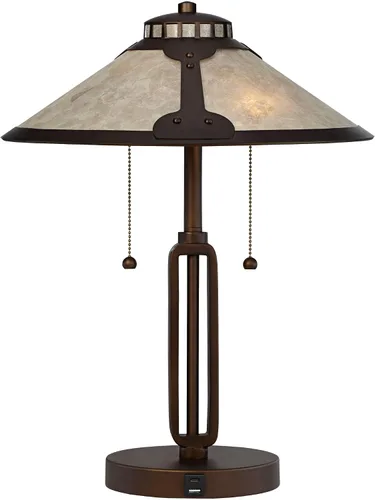 Samuel - Lámpara de mesa pequeña de 20 pulgadas con USB y bronce frotado industrial Única