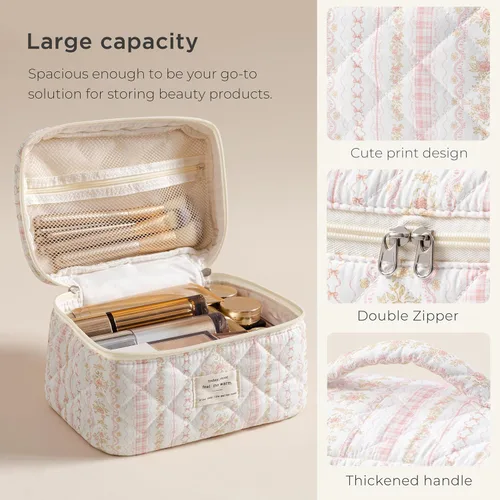 Vista 76 de HBselect Bolsa de Maquillaje Acolchada, Bolsa de Maquillaje Grande de Algodón para Viaje, Lindas Bolsas de Maquillaje con Flores Coquette, Bolsas