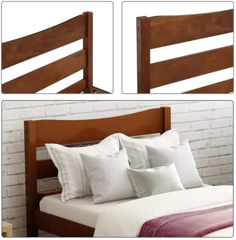 Vista 4 de Base de cama individual de madera moderna con cabecero, marco de cama de plataforma tamaño individual, camas individuales, cama individual