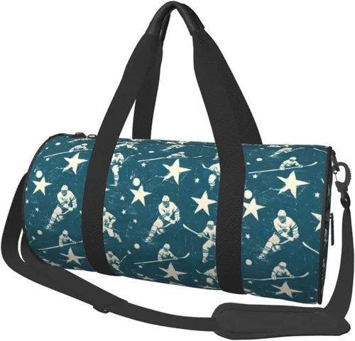 Large Duffle Bag for Travel - Retro Hockey Players Print Gym Bag for Women Men, Travel Foldable Bags for Women Men with Zippered Multiple Pockets