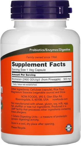 Vista 3 de Now Foods Bromelina 2400Gdu/500 mg, 120 Vcaps (paquete de 2)
