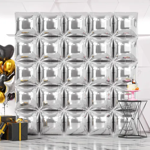 NISOCY Kit de arco de guirnalda de globos metálicos plateados cuadrados de 25 piezas, globos de papel de aluminio cromo plateado para túnel de A01