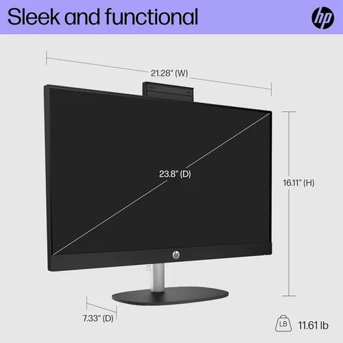 Vista 5 de HP PC de sobremesa todo en uno de 23.8 pulgadas, pantalla FHD, Intel Core i3-N300, 8 GB de RAM, SSD de 256 GB, gráficos Intel UHD, Windows 11 Home