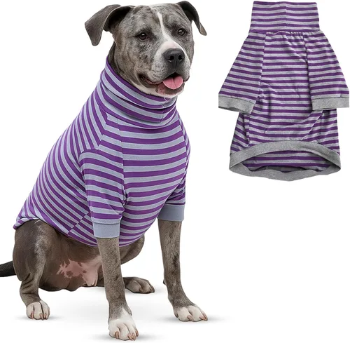 Vista 13 de Tooth & Honey Camisa para perros medianos – Algodón transpirable y elastano sin botones con cobertura completa debajo del vientre – Gris