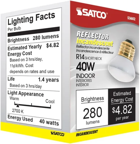 Vista 7 de Satco Reflector incandescente 40R14, 40W E26 R14 Stubby, bombilla transparente