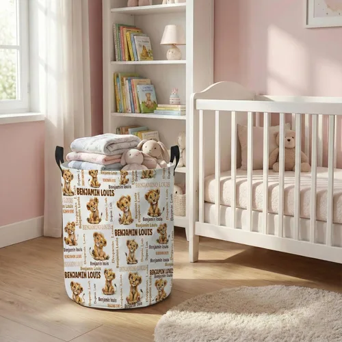 Vista 4 de ZOE DAVISON Cestas de lavandería personalizadas de león, regalos personalizados de león con nombre personalizado, cesta de lavandería plegable