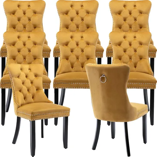 Vista 285 de ODUSE-DAILY - Juego de 2 sillas de cocina y comedor de terciopelo beige, con capitoné, tapizadas en terciopelo, estructura de madera maciza