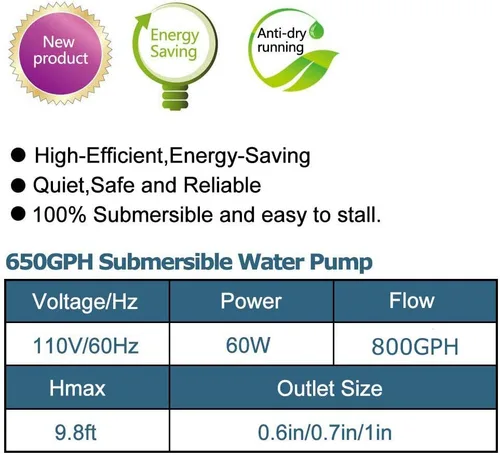 Vista 4 de Bomba de agua sumergible de 800 GPH con mango para estanque, acuario, control de flujo de agua, fuente de pecera, bomba de agua con elevación alta