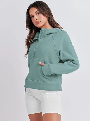 Vista 3 de Caracilia Sudaderas con media cremallera, sudaderas cortas de forro polar con cremallera de un cuarto, suéter de otoño, ropa de invierno 2023