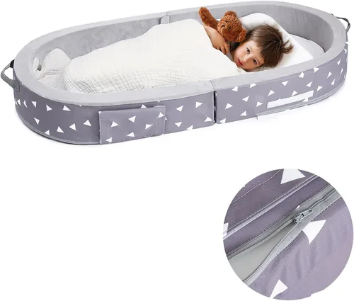 Vista 4 de Mooedcoe Cama plegable para niños pequeños con lados, cama plegable para niños pequeños de viaje, cuna de espuma para dormir