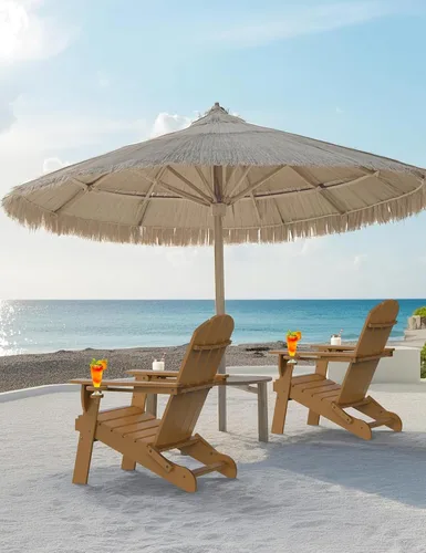 Vista 2 de Silla Adirondack plegable, sillas Adirondack de plástico con textura de madera con 2 portavasos, silla para hoguera de HDPE resistente a