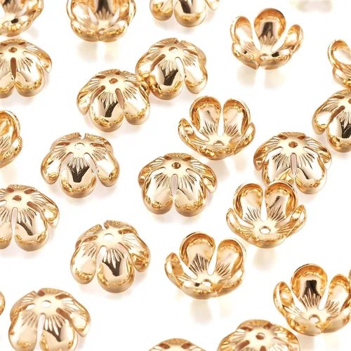 Craftdady 50 tapas de cuentas espaciadoras de flores de oro de 18 quilates, tapas de metal de 5 pétalos para hacer joyas, agujero: 0.039 in