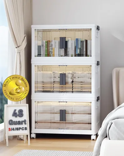 Vista 8 de OlarHike 48QT - Contenedores de almacenamiento con cierre con tapas, caja de almacenamiento plegable con puertas y ruedas, contenedores de plástico