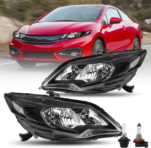 Vista 8 de JSBOYAT Conjunto de faros halógenos para Honda Civic Coupe 2014-2015 de 2 Carcasa negra con reflector ámbar