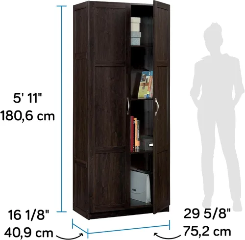 Vista 4 de Sauder Gabinete de almacenamiento alto, negro, 4 estantes ajustables, uso en varias habitaciones