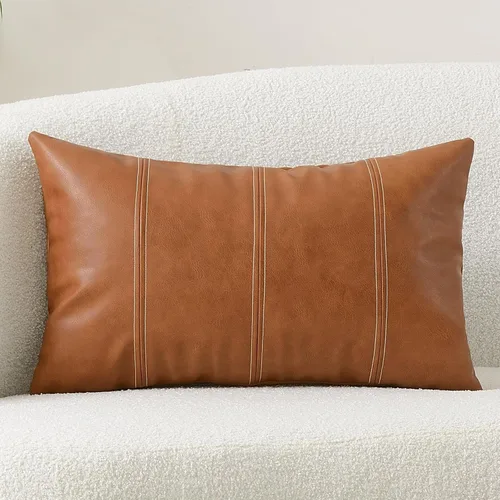Funda de almohada lumbar decorativa de cuero sintético 12x20 marrón cobñac, funda de almohadón moderna de estilo granja bohemia, funda de cojín