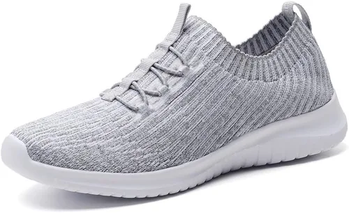 TIOSEBON - Zapatos de caminar sin cordones para mujer, ligeros, casuales, para correr 02122 Gris