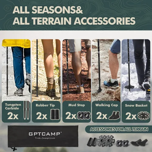 Vista 7 de Bastones de Senderismo GPTCAMP, Bastones de Senderismo Plegables, Bastón de Senderismo Ligero Plegable para Viajes para Hombres y Mujeres, 2 Piezas