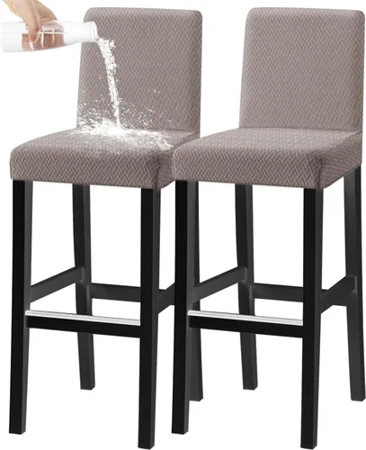 Vista 14 de Fundas para silla de bar de jacquard con respaldo, funda extraíble y lavable para silla de comedor giratoria corta, silla de comedor, silla de bar