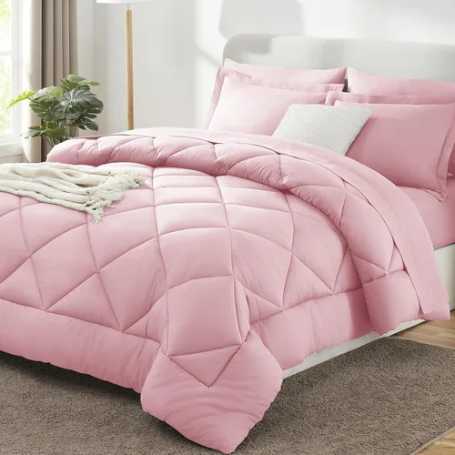 Vista 79 de CozyLux Juego de edredón de tamaño Queen, rojo burdeos, toda la ropa de cama en una sola bolsa, 7 piezas: edredón, fundas de almohada y de almohada