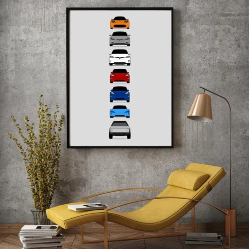 Vista 4 de Custom Car Posters Póster hecho a mano compatible con Tesla Generations e impresión de Roadster, Model S, Model X, Model 3, Model Y, Cyber Truck