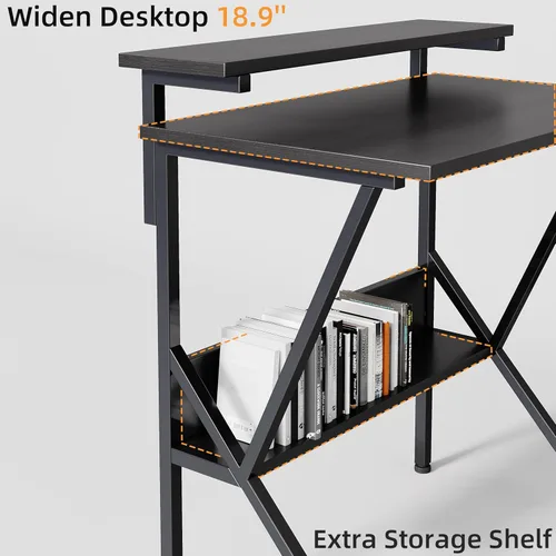 Vista 4 de COTUBLR Escritorio pequeño, escritorio de computadora pequeño de 27.5 pulgadas para espacios pequeños, escritorio de computadora con soporte