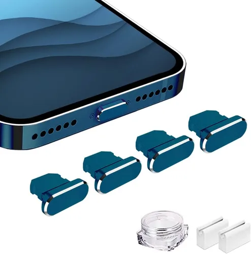 Vista 18 de Enchufe antipolvo de metal compatible con iPhone 14 13 12 11 X XS XR 8 7 SE Mini Plus Pro Max iPad AirPods, 2 protectores de puerto de carga