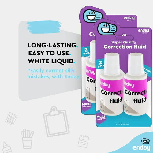 Vista 3 de Enday - Líquido corrector líquido de corrección, paquete de 4, líquido blanco, 0.7 onzas líquidas, corrector suave multiusos para la escuela