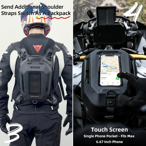 Vista 5 de Rhinowalk Bolsa de Tanque de Motocicleta Impermeable de Carcasa Rígida con Bolsillo para Teléfono con Pantalla Táctil, Cubierta Superior