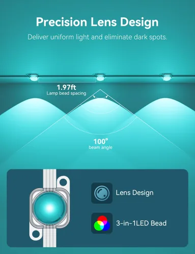 Vista 4 de 100 pies de luces exteriores permanentes para casa, iluminación inteligente RGB LED para aleros con aplicación y control remoto, luces navideñas