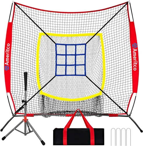 Vista 9 de Baseball Net，7x7ft Baseball Practice Net with Tee and Target, Large Pocket Sports net for Hitting/Batting/Pitching/Throwing,Scratch Resistant Base