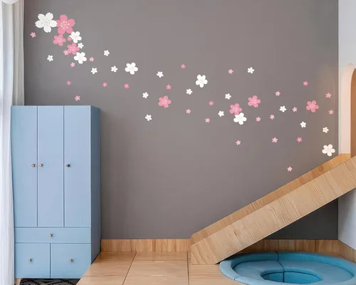 Vista 7 de FLFK 55 calcomanías de pared de flores de cerezo para despegar y pegar, calcomanías de pared para guardería, sala de estar, dormitorio, habitación