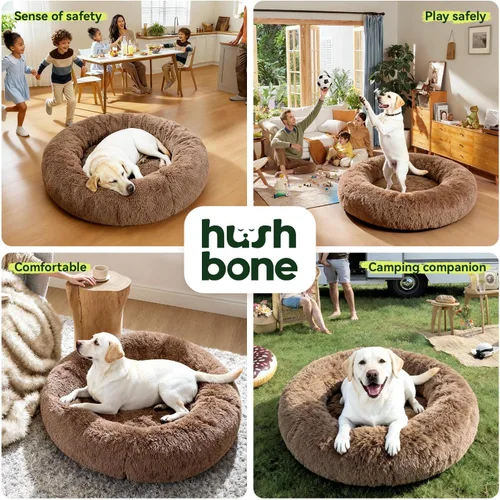 Vista 4 de Cama ortopédica para perros grandes, impermeable, con forma de dona, espuma viscoelástica calmante con gel refrescante, funda extraíble