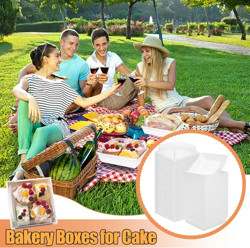 Vista 7 de Cajas de papel para embutidos con tapas transparentes, paquete de 50 recipientes cuadrados desechables para alimentos, cajas de papel para pasteles