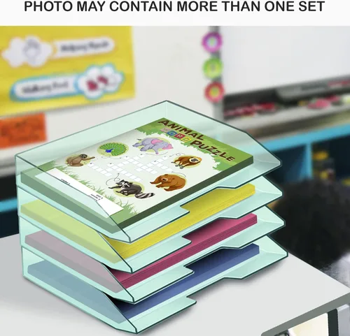 Vista 5 de Acrimet Bandeja apilable para cartas, organizador de archivos de escritorio de plástico con carga lateral de 2 niveles (color verde transparente)