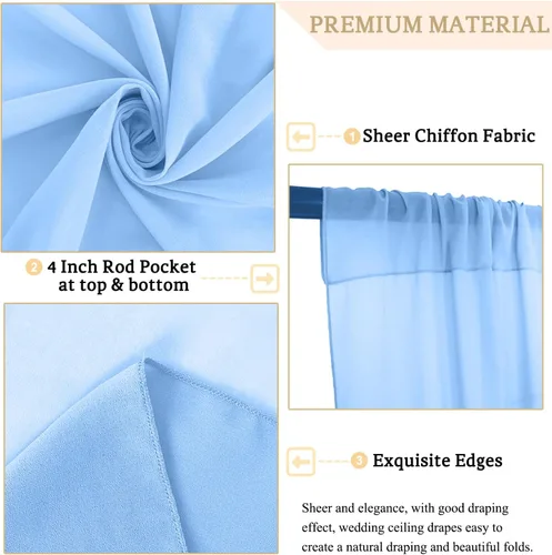 Vista 5 de MODFUNS Cortinas de boda para decoración de techo, cortinas de arco de boda azul bebé, 5 x 20 pies, 2 paneles de gasa transparente, cortina de tul
