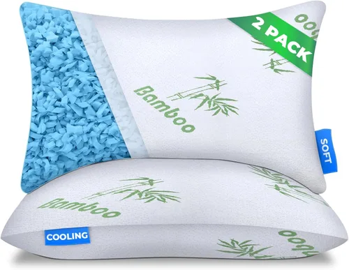 Vista 11 de Almohada de espuma viscoelástica triturada tamaño Queen – Almohada de cama refrescante para dormir para el estómago, la espalda y el cuerpo – 1