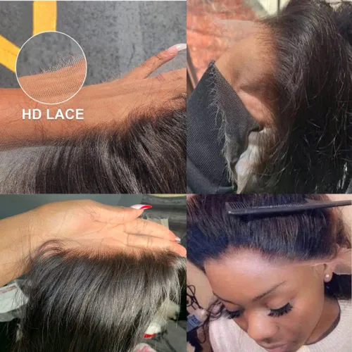 Vista 5 de Pelucas de cabello humano corto ondulado con encaje frontal transparente HD de 13 x 4 para mujeres, cabello brasileño de 150 % de densidad, peluca