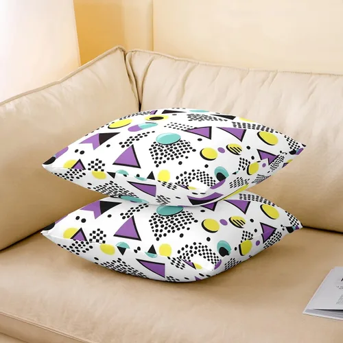 Vista 3 de Juego de 2 fundas de almohada retro de los años 80 de 16 x 16 pulgadas, fundas de almohada geométricas abstractas, diseño urbano moderno, círculos