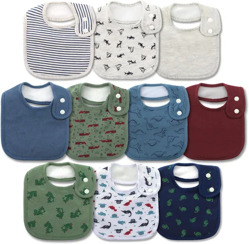 Vista 15 de Baberos impermeables Hakochia de algodón orgánico súper suaves y absorbentes con cierre de presión ajustable para bebés niños y niñas