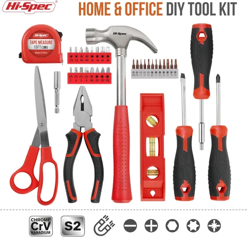 Vista 2 de Hi-Spec Juego de herramientas, kit de herramientas para el hogar rojo y juego de herramientas de inicio para el hogar y la oficina, caja