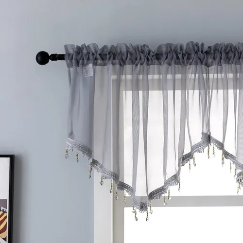 Vista 8 de PearAge Cortinas Cenefa Transparente con Cuentas para Sala de Estar, Cenefa de Ventana de Granja con Bolsillo para Barra, Cenefa de Cortina de Gasa