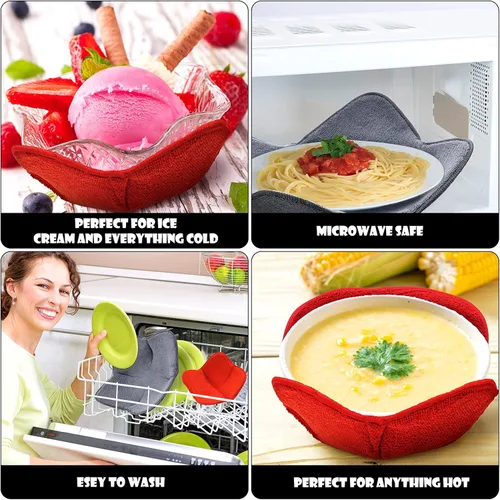 Vista 2 de Patelai 6 soportes para cuencos de microondas de 2 tamaños, soporte para cuencos grandes y pequeños, esponja y utensilios de cocina de microfibra