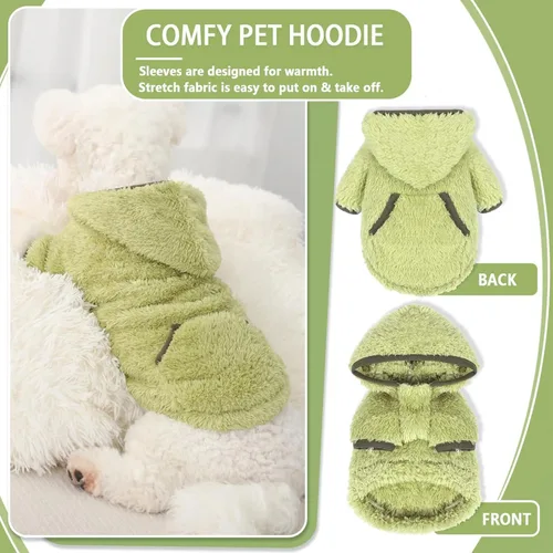 Vista 6 de Suéter de forro polar con capucha para perro, suéteres cálidos de terciopelo mullido, ropa de invierno para perros pequeños, hembras y niños