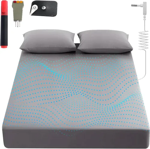 Vista 10 de Grounding Sheets King, 90 % algodón orgánico + 10 % fibra de plata pura, juego de sábanas con tierra de bolsillo profundo, alivia el dolor, se