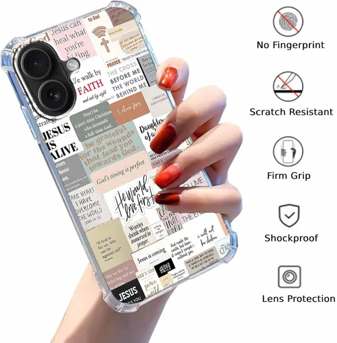 Vista 86 de Cubierta de Teléfono con Versículos de la Biblia y Citas Cristianas de Jesús en Collage, Funda Protectora Suave de TPU de Moda para iPhone 16 Pro, #1