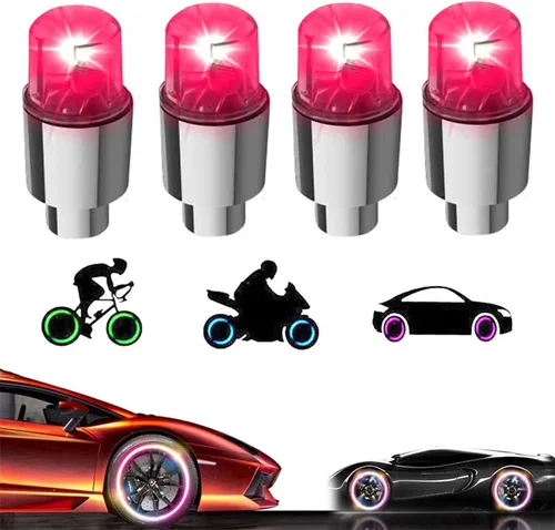 Vista 9 de Luces LED para neumáticos de automóvil, paquete de 4 unidades, tapones para válvulas de camión, bicicleta, carrito de golf, luz de rueda