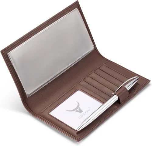 Vista 3 de HISCOW Funda de cuero suave para chequera y tarjetero con divisor - Piel de becerro italiana, Marrón, Contemporáneo