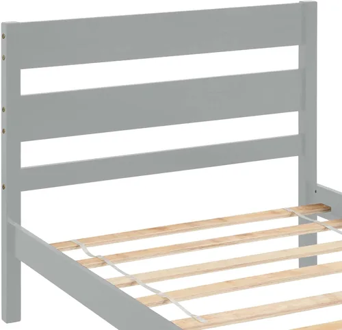 Vista 21 de Base de cama de plataforma de madera de tamaño individual con cabecera y estribo de estilo moderno, marco de cama de madera con patas de soporte